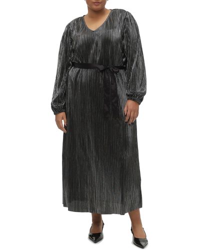 Vero Moda Cella Metallic Long Sleeve Midi Dress - Black