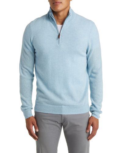 Nordstrom Cashmere Quarter Zip Pullover Sweater - Blue