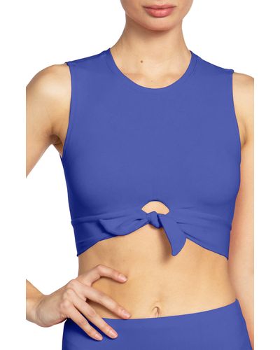 Robin Piccone Ava Longline Knot Front Bikini Top - Blue