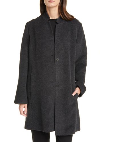 Eileen Fisher Notch Collar Alpaca & Wool Blend Coat - Black