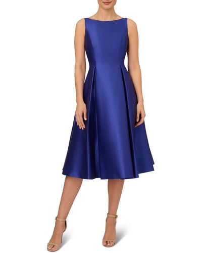 Adrianna Papell Sleeveless Mikado Fit & Flare Midi Dress - Blue