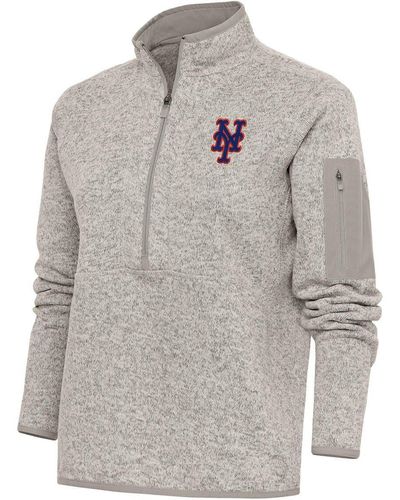 Antigua New York Mets Logo Fortune Quarter-zip Pullover Jacket At Nordstrom - Gray