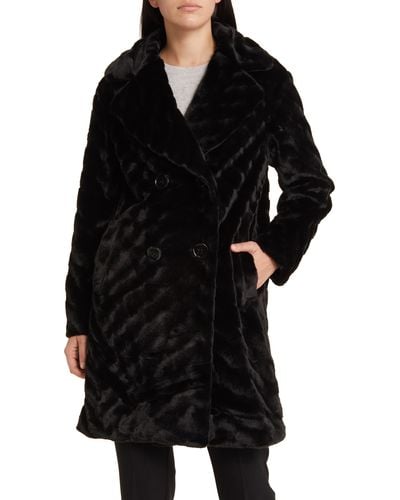 Via Spiga Double Breasted Faux Fur Coat - Black