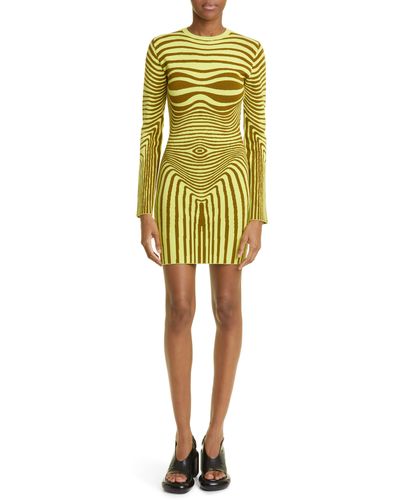 Jean Paul Gaultier Morphing Stripe Long Sleeve Sweater Dress - Yellow