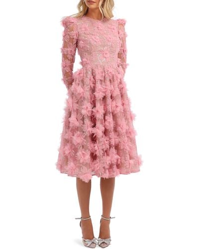 HELSI Lisa 3d Floral Long Sleeve Cocktail Dress - Pink