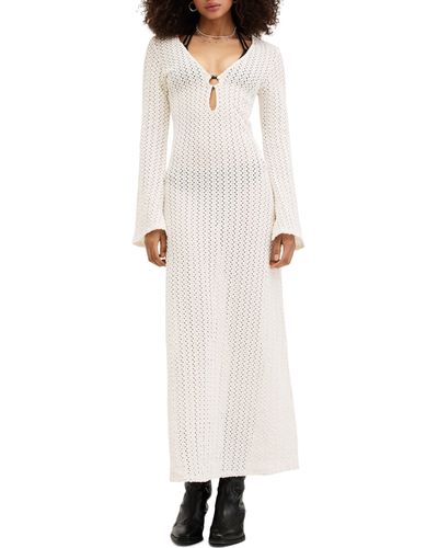 AllSaints Karma Open Stitch Long Sleeve Dress - White