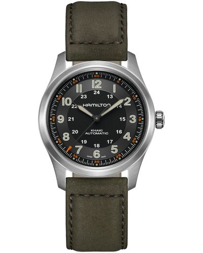 Hamilton Khaki Field Automatic Leather Strap Watch - Black