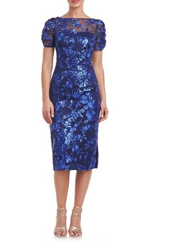 JS Collections Clover Sequin Cocktail Dress - Blue