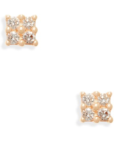 Dana Rebecca Mini Diamond Square Stud Earrings - White