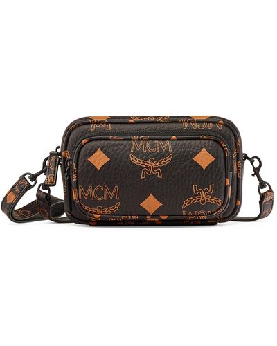 Buy MCM Brown Mini Boston Bag in Visetos Original for WOMEN in Oman