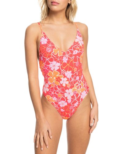 Roxy Meadow Floral One-piece Swimsuit - Red