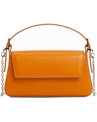 Mango Faux Leather Top Handle Bag - Orange