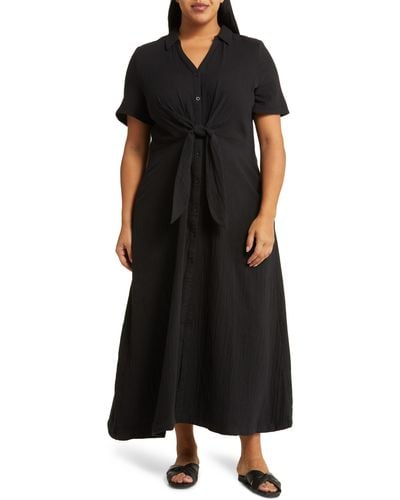Caslon Caslon(r) Tie Front Cotton Gauze Maxi Dress - Black