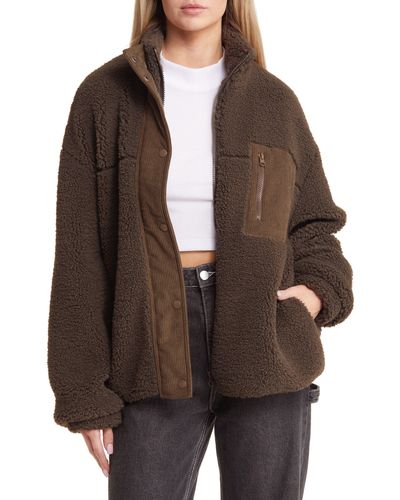 Thread & Supply Oversize High Pile Fleece Jacket - Brown