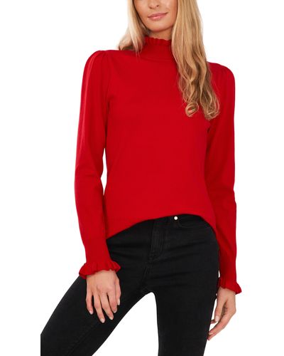 Cece Ruffle Mock Neck Sweater - Red