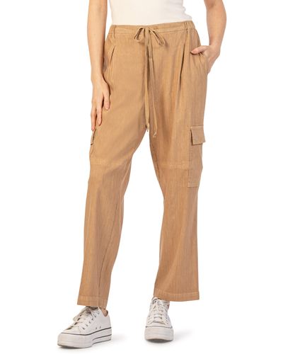 Kut From The Kloth Sienna Linen Cargo Crop Drawstring Pants - Natural