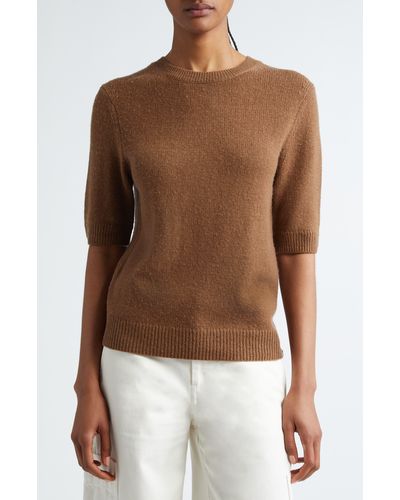 Vince Short Sleeve Wool & Alpaca Blend Sweater - Brown