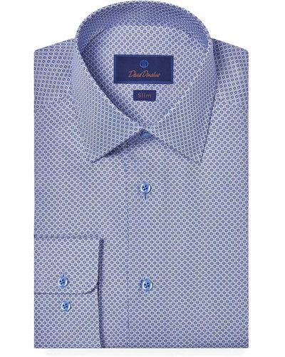 David Donahue Slim Fit Geometric Print Dress Shirt - Blue