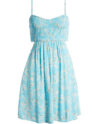 Roxy Hot Tropics Smocked Cutout Dress - Blue