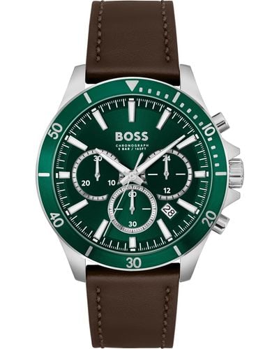 BOSS Troper Chronograph Leather Strap Watch - Green