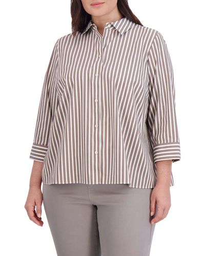 Foxcroft Sandra Stripe Cotton Blend Button-up Shirt - Brown