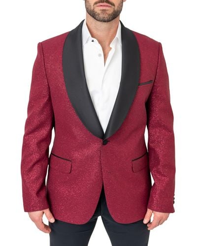 Maceoo Ceremonial Glitter Shawl Collar Dinner Jacket At Nordstrom - Red