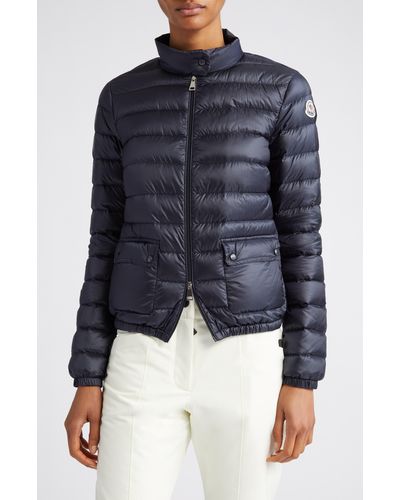 Moncler Lans Channel Quilted Down Moto Jacket - Blue