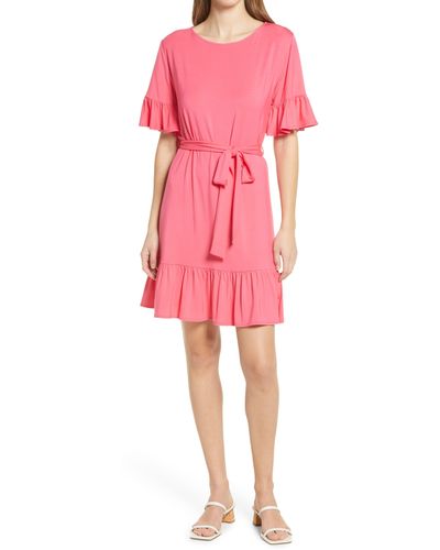 Fraiche By J Ruffle Sleeve Dress - Pink