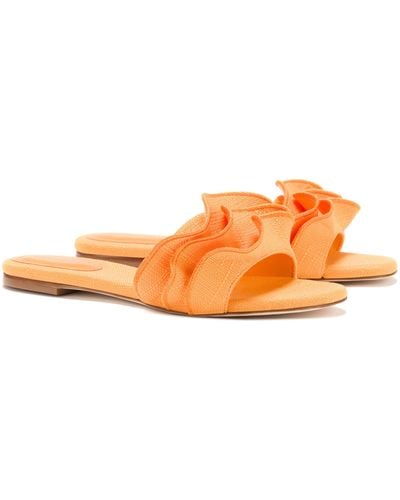 Larroude Ivy Ruffle Raffia Slide Sandal - Orange