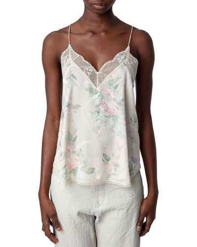 Zadig & Voltaire Christy Jac Chains Faded Lace Trim Silk Camisole - Multicolor