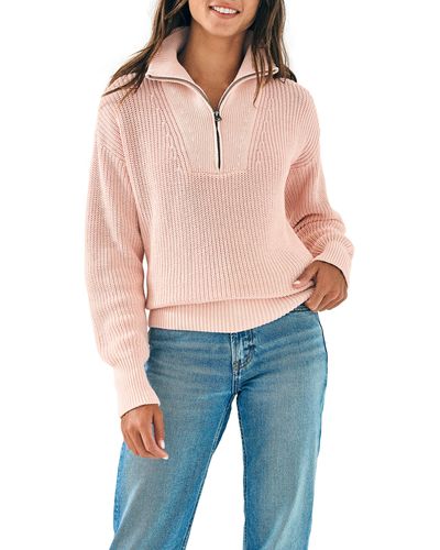 Faherty Sunwash Mariner Organic Cotton Quarter Zip Sweater - Blue