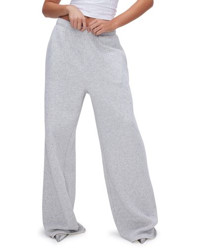 GOOD AMERICAN Crystal Fleece Wide Leg Sweatpants - Gray