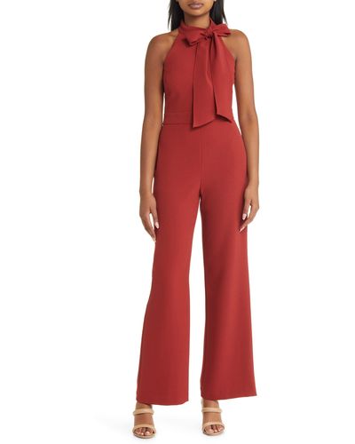 Vince Camuto Bow Neck Stretch Crepe Jumpsuit - Red