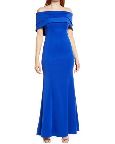 Vince Camuto Off The Shoulder Double Collar Organza Gown - Blue