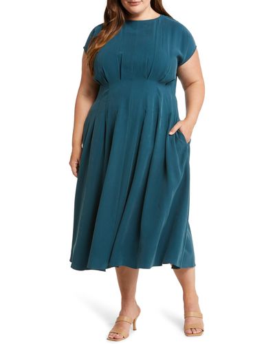 Nordstrom Pleated Waist A-line Dress - Blue
