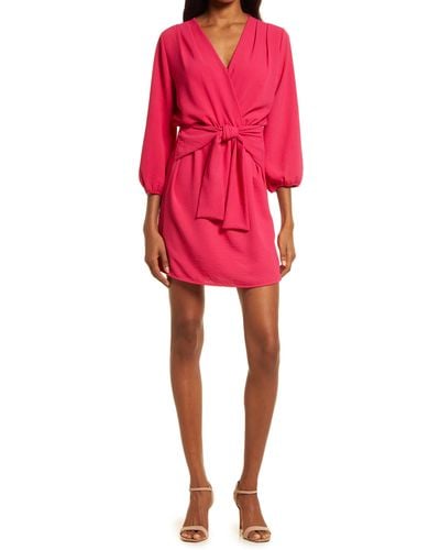 Fraiche By J Long Sleeve Tie Front Dress - Red