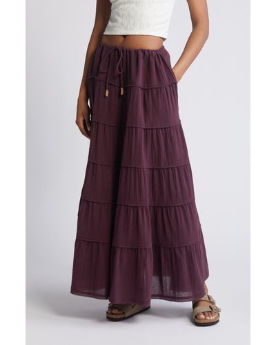 Free People Free-est Simply Smitten Tiered Cotton Maxi Skirt - Purple
