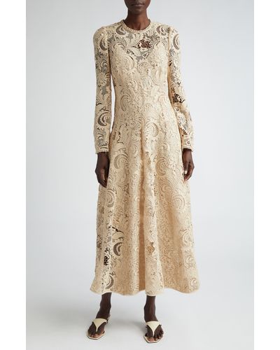 Zimmermann Waverly Long Sleeve Lace Midi Dress - Natural