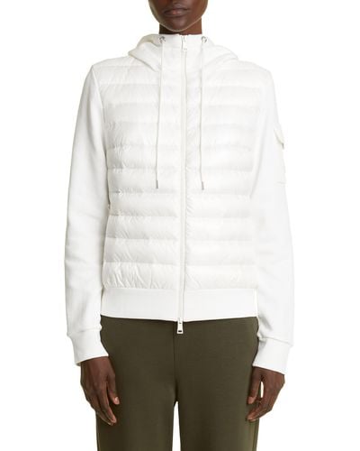 Moncler Hooded Mixed Media Puffer Jacket - White