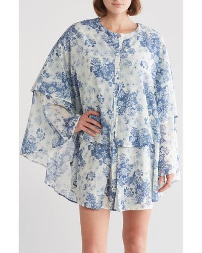 Desmond & Dempsey Floataway Floral Oversize Cotton Nightgown - Blue