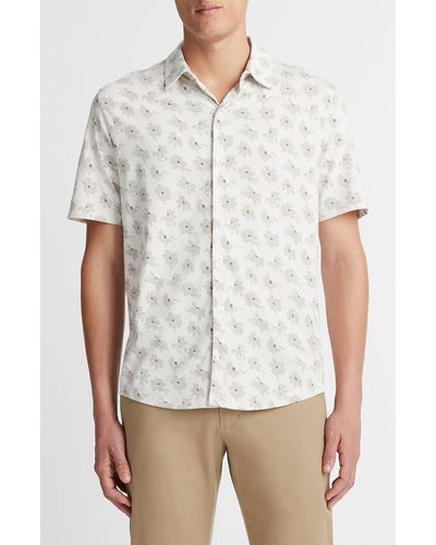 Vince Abstract Daisies Short Sleeve Button-up Shirt - White