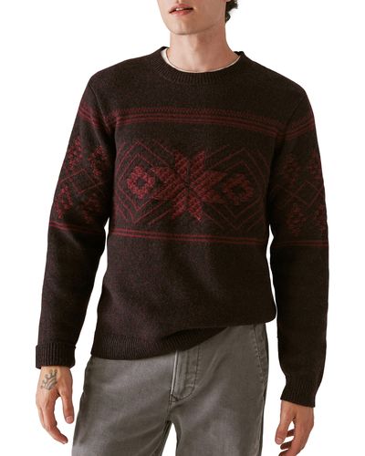 Lucky Brand Intarsia Crewneck Sweater - Brown