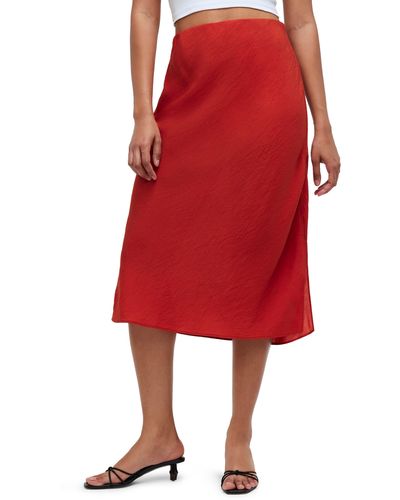 Madewell Crinkled Satin Slip Skirt - Red