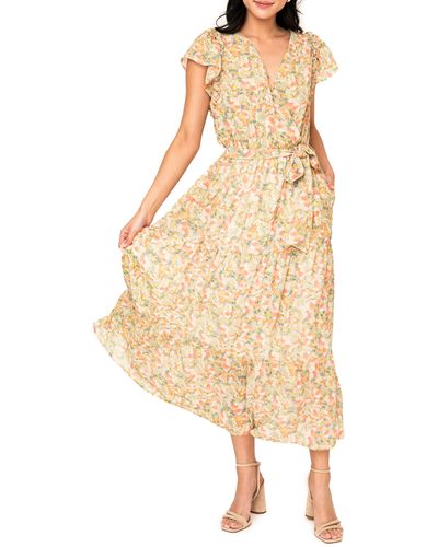 Gibsonlook Floral Flutter Sleeve Midi Dress - Natural