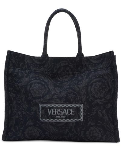 Versace Extra Large Logo Embroidered Barocco Jacquard Tote - Black