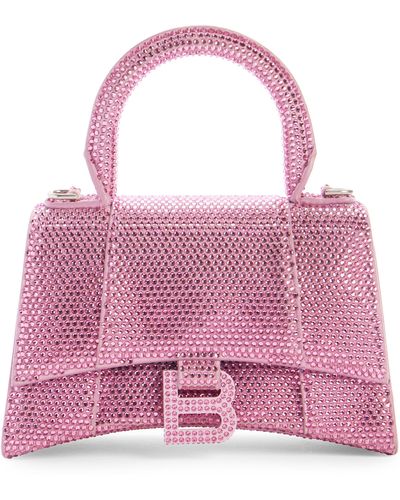 Balenciaga Extra Small Hourglass Crystal & Suede Top Handle Bag - Pink