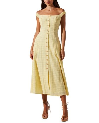 Astr Harlyn Off The Shoulder Textured Midi Dress - Yellow