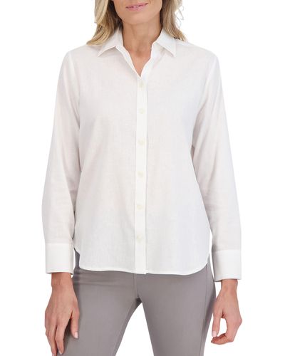 Foxcroft Meghan Linen Blend Button-up Shirt - White