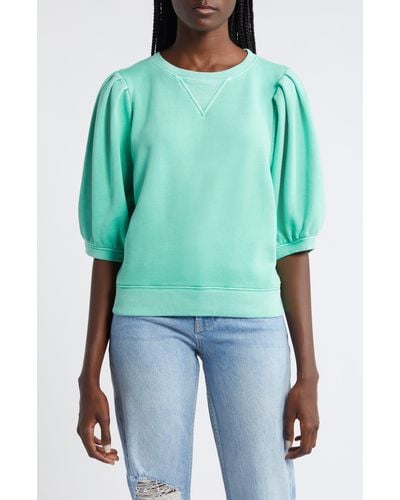 Rails Camy Pleated Puff Sleeve Cotton Sweatshirt - Green