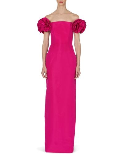 Carolina Herrera Off The Shoulder Flower Sleeve Column Gown - Pink